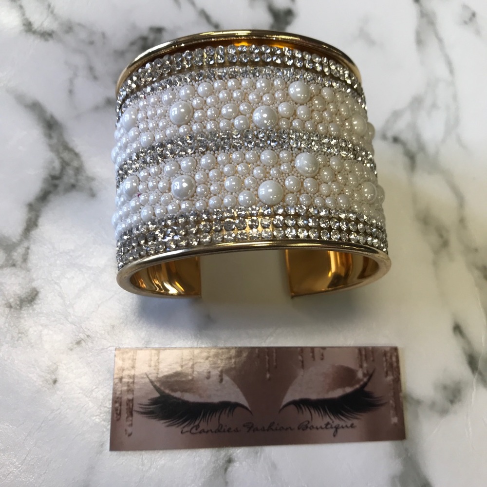 ‼️ Gold Silver Rhinestone Pearl Cufflet Bracelet